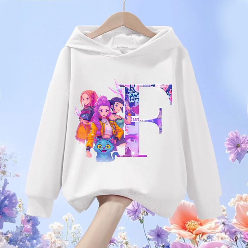 Худи Kpop Охотник на демонов для девочек Кавайные с буквами от A до Z Свитшот Топы Детская одежда на осень и зиму с длинными рукавами Пуловер Подарок для детей