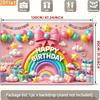 2D Pink Happy Birthday Backdrop Banner, Rainbow & Balloons Party Decor