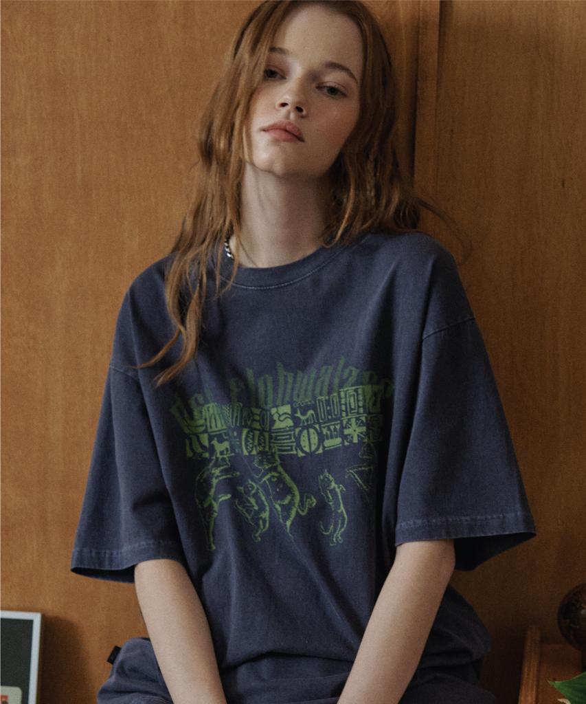 CPGN STUDIO Pleawalts Pigment Short Sleeve Tee Dark Blue