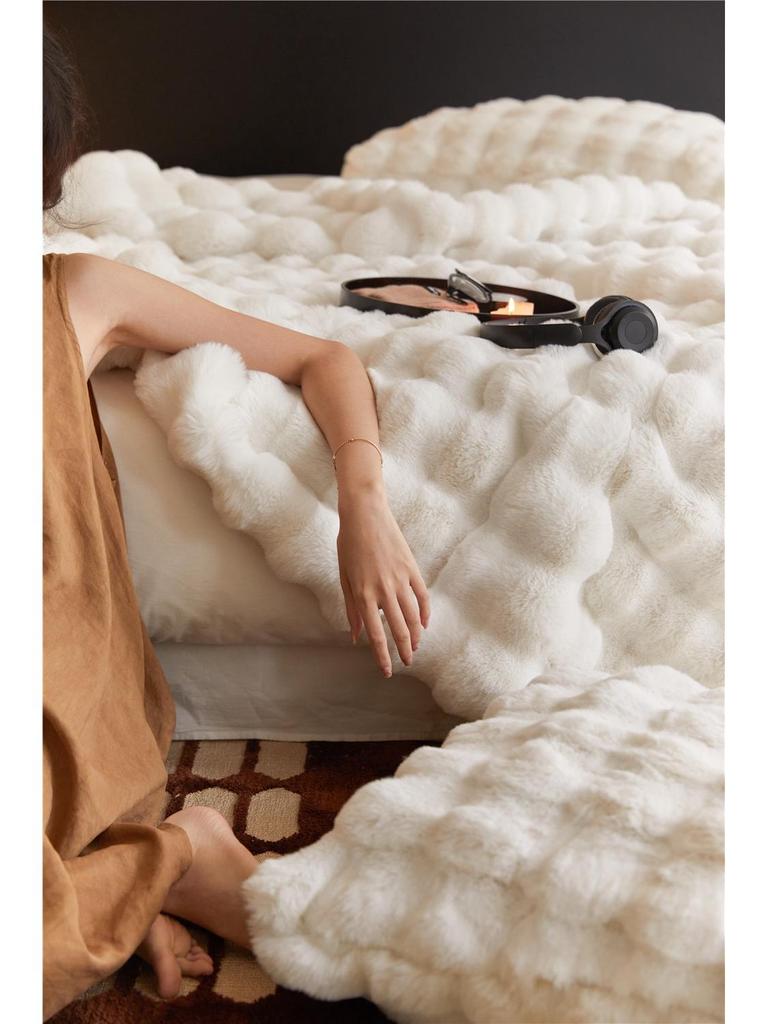 Элегантный двухслойный плюшевый плед «Пузырчатый кролик» - Уютный плед для сна, дивана и шаль