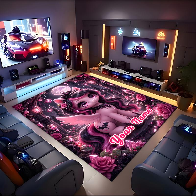 1PC Custom Name Fantasy Unicorn Moon Night Theme Floor Mat Ideal for Living Room, Game Rooms, Office, Bedroom,Floor Mat Playful Design