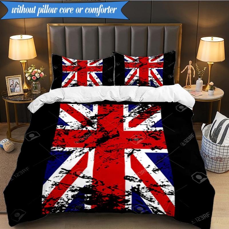 3PCS British Flag Artwork Bedding Set 2D Printing (Includes 1 Duvet Cover + 2 Pillowcases Coreless), Bedroom decor,Fan gift
