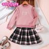 Новый осенне-зимний костюм для девочек из двух частей: толстовка с клетчатой юбкой