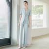 Summer Professional Blue Lightweight Chinese Style Suit Set: Skin-Friendly Formal Workwear Pants Suit