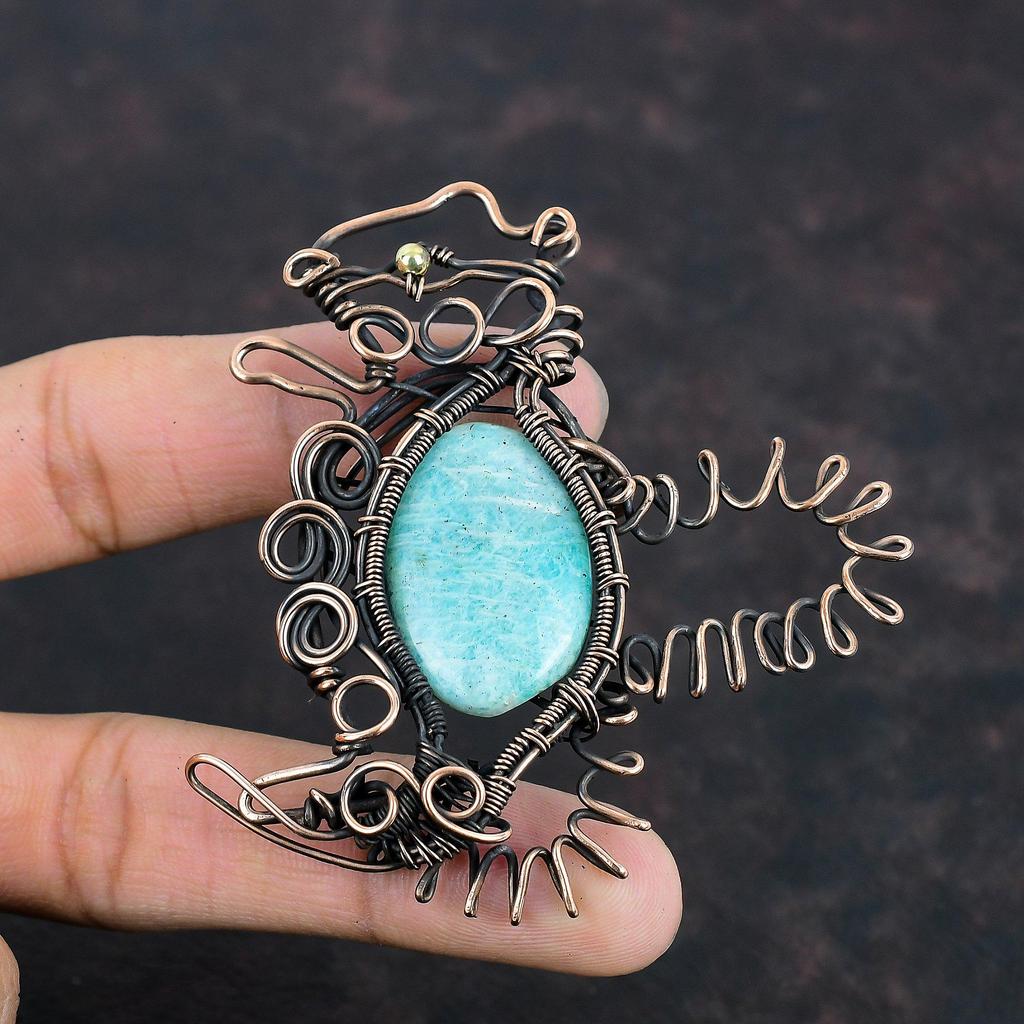 Подвеска из амазонита, обернутая медной проволокой, подвеска в виде кролика, обернутая проволокой, украшения из драгоценных камней, подвеска ручной работы, уникальные медные украшения, свадебные подарки