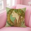 artistic AAlphonse Maria Mucha Cushion Cover Pillow Case Soft Skin Friendly Fabric Comfort  Concealed Zipper