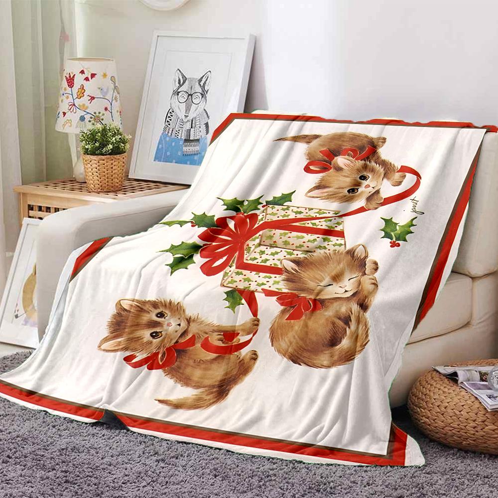 Christmas Kittens Presents Blanket Soft Throw Blanket For Home Bedroom Bed Sofa Travel Office Solid Christmas Blanket