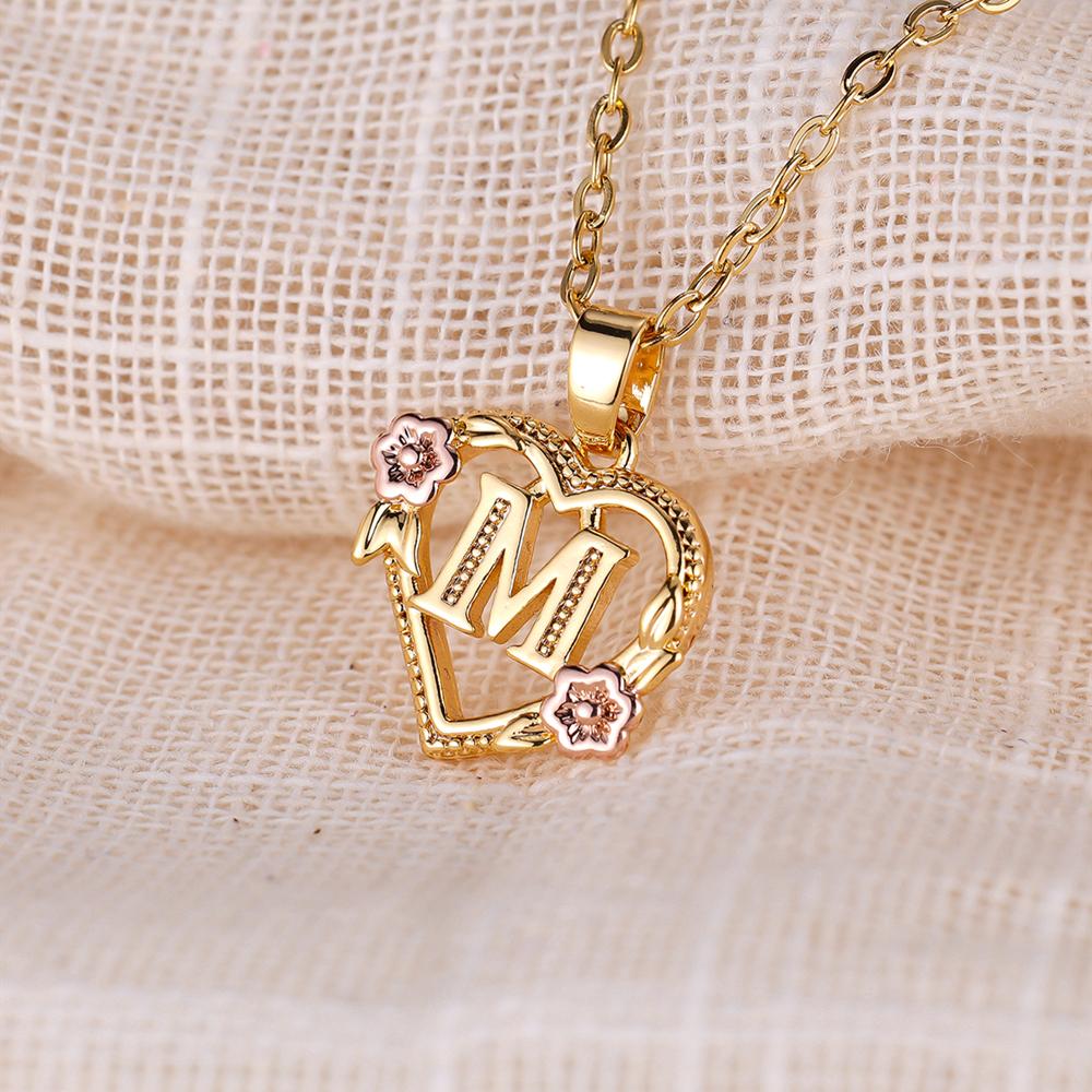 AZ буквы золотого цвета цветок инициалы ожерелье для женщин девушка сердце письмо колье ожерелье лучшие подарки алфавит ювелирные изделия