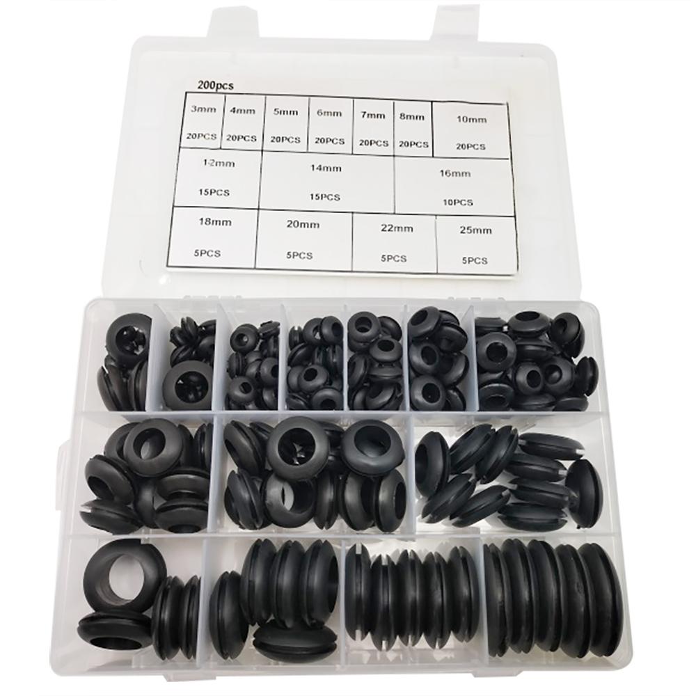 200Pcs Rubber Grommets Kit – 14 Sizes Firewall Rubber Hole Plugs Assortment, Rubber Grommets for Wiring, Electrical, Home DIY