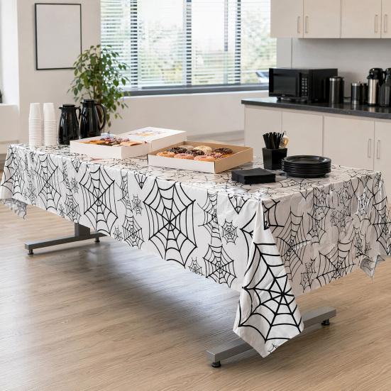 Halloween Table Runner Tablecloth, Plastic Spider Web Cloth, Disposable Rectangle Spiderweb Durable Party Supplies Cover for Kitchen, Dinner