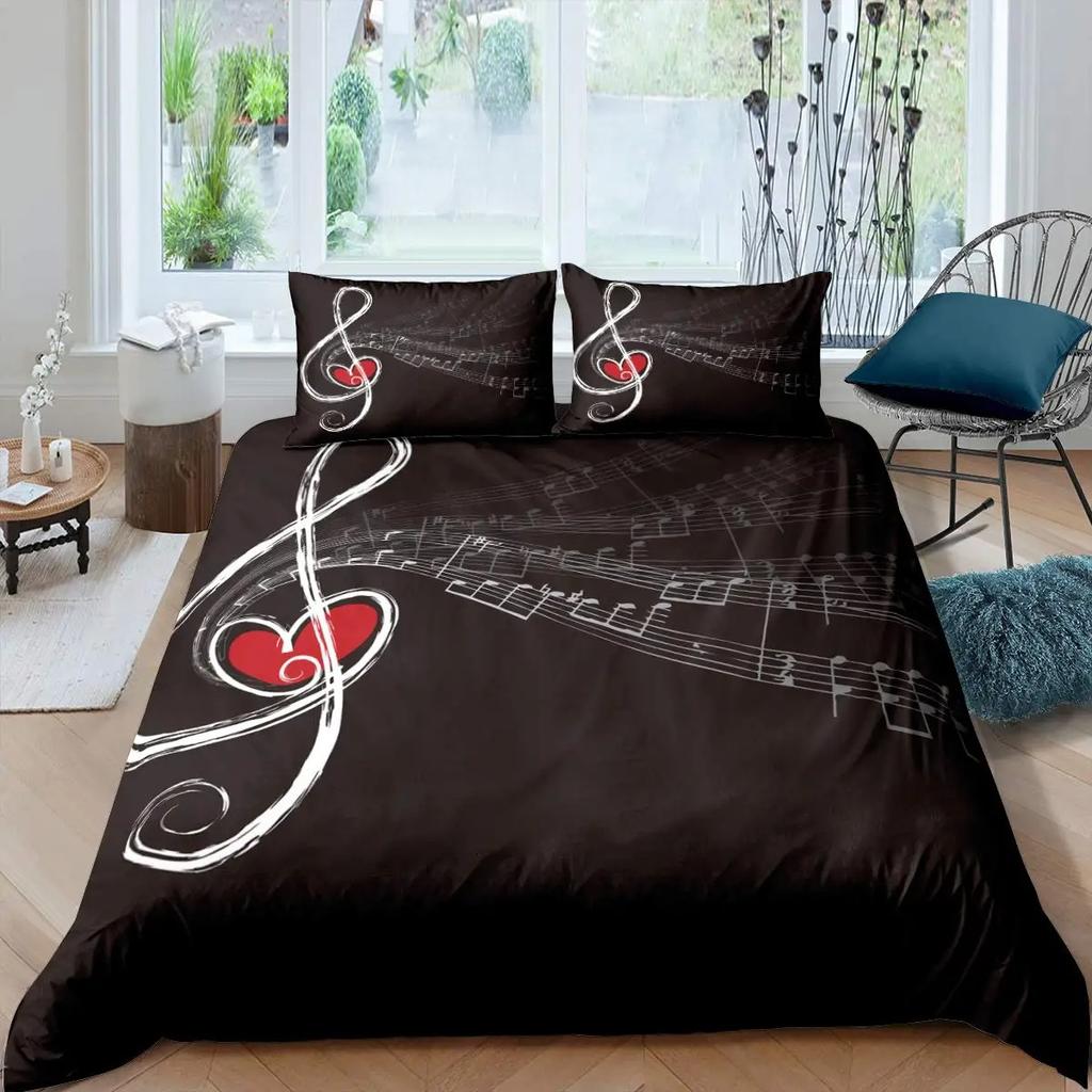 Комплект постельного белья с музыкальными нотами Queen Size, постельный комплект с рок-музыкой для мальчиков и девочек, цветные наушники, радио, мягкий комплект постельного белья