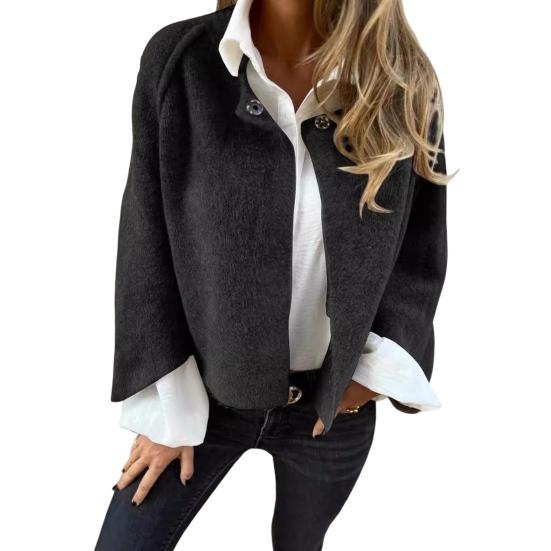 Winter Women Jacket Round Neck Thick Fleece Open Stitch Short Type Cardigan Long