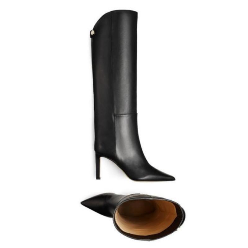 Сексуальные женские ботфорты из кожи 2025 Новый тренд INS Длинные ботинки Челси Брендовая мода Черный Высокий каблук Зимняя обувь Женская