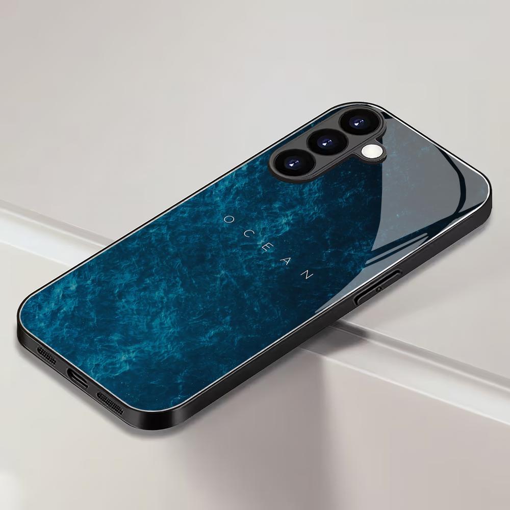 Синий океан закаленное стекло чехол для телефона подходит для Samsung Galaxy S26 S25 S24 S23 S22 S20 FE/Ultra/Plus ударопрочная задняя крышка