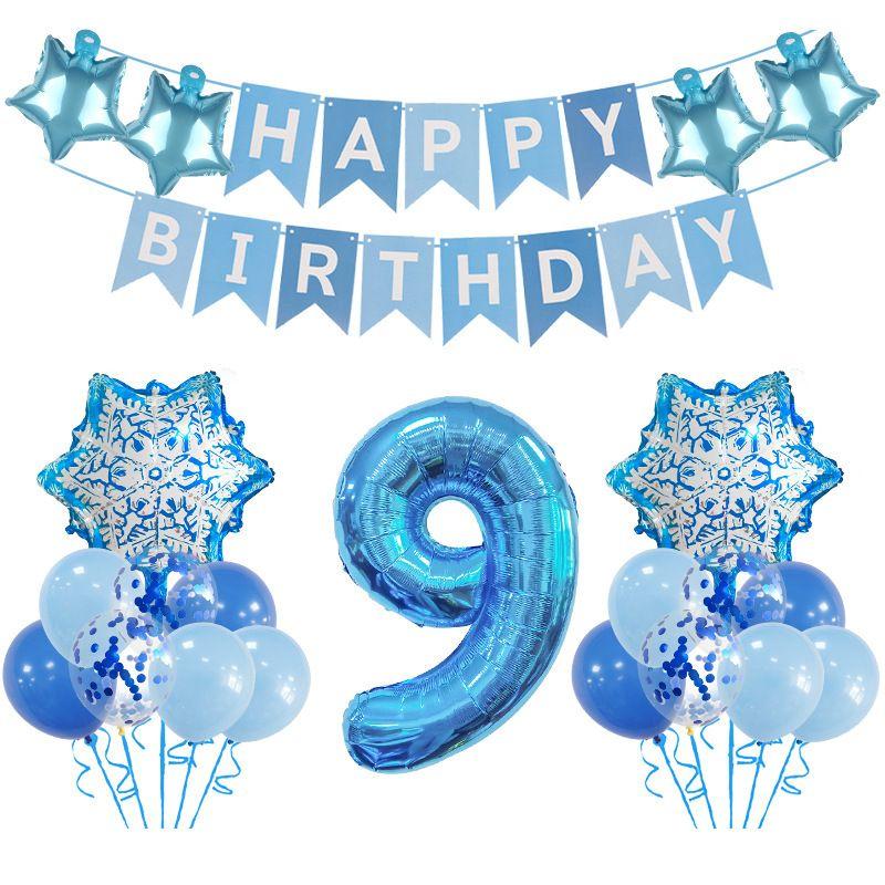 Snowflake Theme Birthday Party Balloon Set with Snowflake Pentagram Decoration Balloons