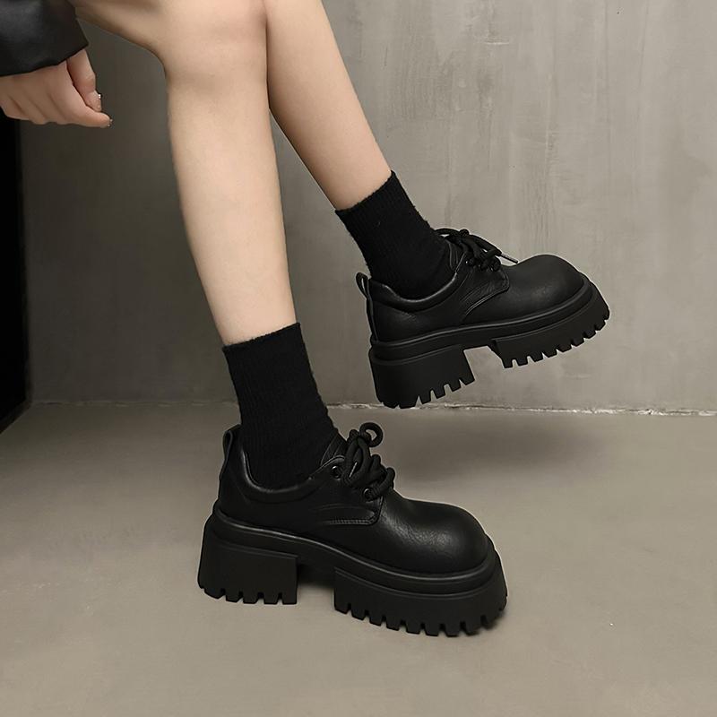 Мода 2024 Весна и осень мода новые женские удобные нескользящие туфли с круглым носком на высоком каблуке со шнуровкой на низком каблуке