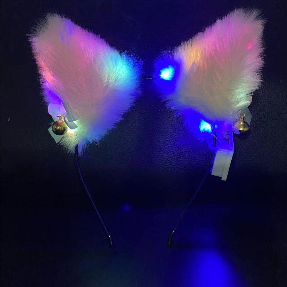 With LED Light Plush Furry Cat Ear Headband Fancy Dress Hairband Hair Accessories Cosplay Headwear