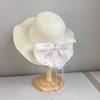 Soft Sweet Bowknot Straw Sun Hat Ribbon Lace Brim Girls Bucket Hat Korean Style Breathable Woven Handbag Girls