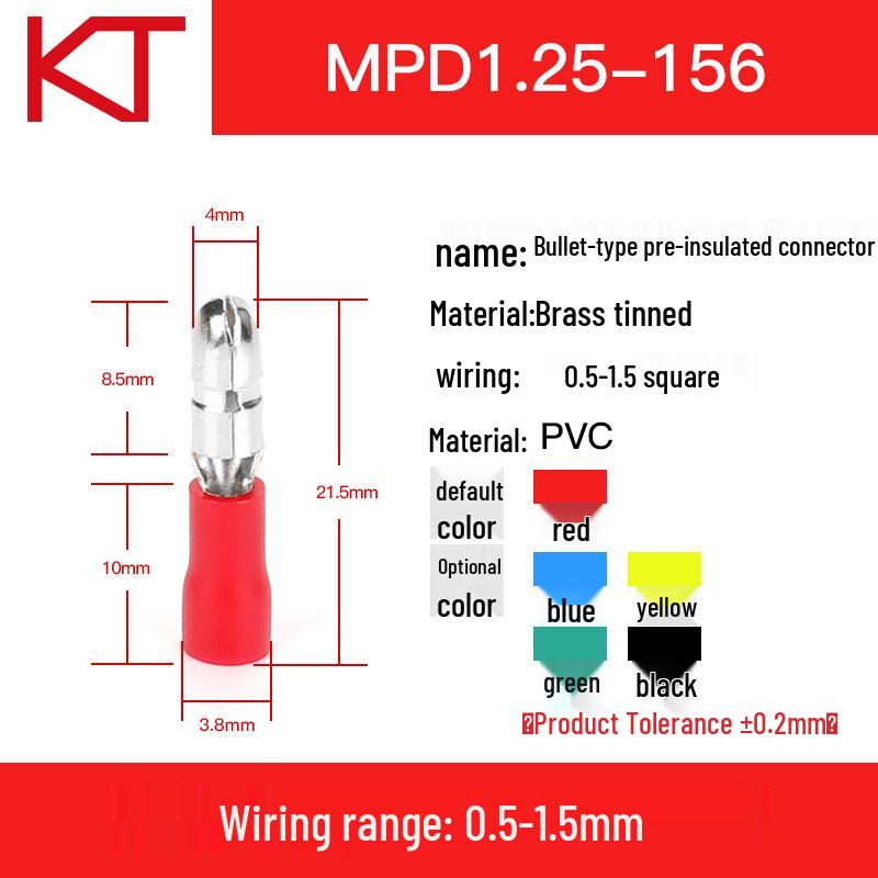 KT KST MPD1.25 Обжимной наконечник-гильза, штыревой, предварительно изолированный, пулевидный