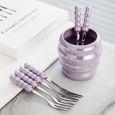 Легкий роскошный набор вилок для фруктов Pearl с банкой для хранения, вилка для фруктов из нержавеющей стали, керамическая банка для хранения, вилка для десерта, фруктовый салат