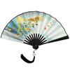 Китайский двухсторонний складной веер с росписью, винтажный ручной веер с кисточками, пластиковый складной веер для вечеринок