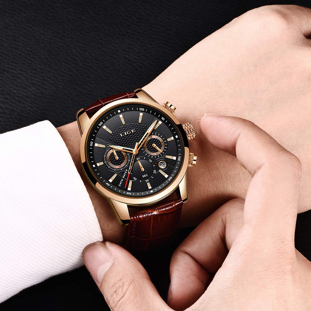 Часы Ute с кожаным ремешком, многофункциональные водонепроницаемые, аналоговые, кварцевые, спортивные, деловые, мужские