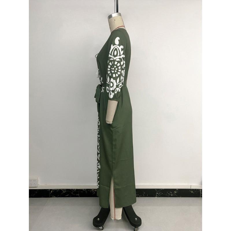 Женское платье для отдыха и отдыха в винтажном национальном стиле с принтом и разрезом