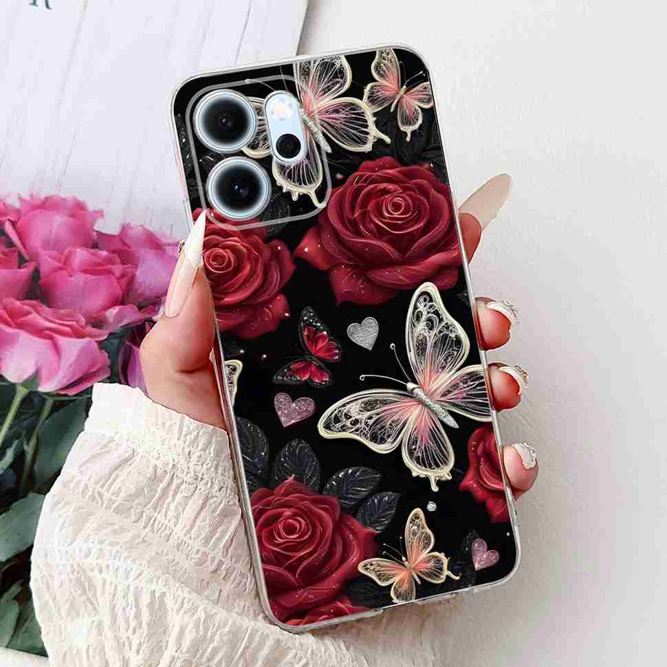 For Oppo Reno14 F 5G CPH27436.57" Case Colorful Butterfly Flowers TPU Soft Silicone Cover For Oppo Reno 14 F RENO14F Phone Cases