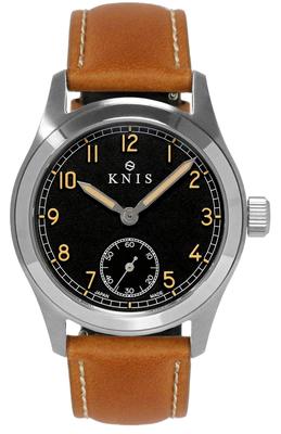 Часы KNIS Varnish Made in Japan с ретро-армейскими часами, сапфировым стеклом, водонепроницаемостью 10 АТМ, черным циферблатом, из верблюжьей кожи, мужские KN003-BKCALE