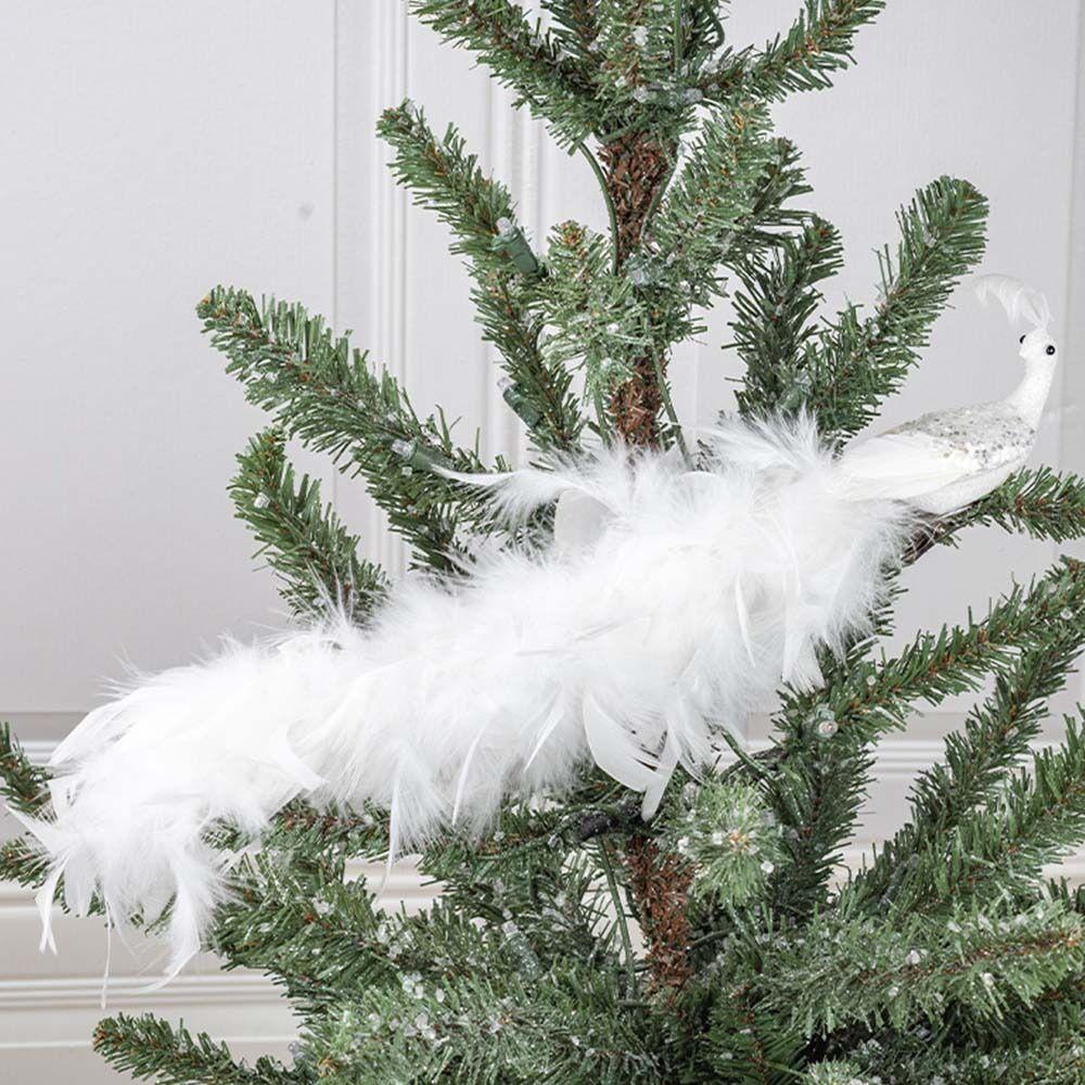 Realistic Christmas Simulation Peacocks Cartoon Not Fade Christmas Feathered Birds Hangable White Christmas Tree Decoration