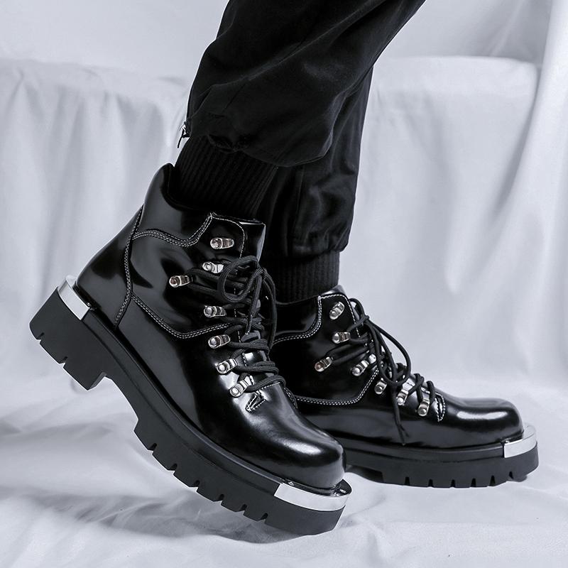 Итальянские мужские ботинки из натуральной кожи, модные, с толстой подошвой, роскошные дизайнерские короткие ботинки, противоскользящие, со шнуровкой, с круглым носком