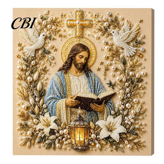 Unique Office Desk Ornaments DIY Jesus Pearl Art Kit, Diamond Painting for Adults, Christian Mosaic Creative Bedroom Accessories Craft Christ