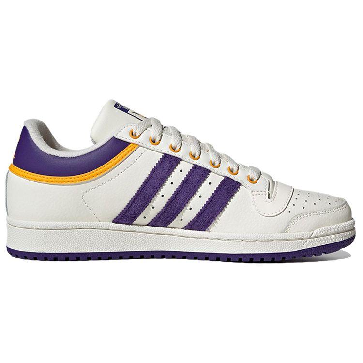 adidas Топ-10 низких мужских кроссовок Lakers Белые Молочно-белые Колледжский-пурпурный GY2516