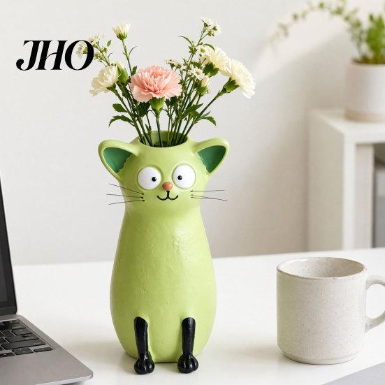 Cat Lover Gift Vase for Flowers, Quirky Flower Desk Decoration and Bookshelf Display, 3D Decorative Vases Home Office Styling Giving, Resin
