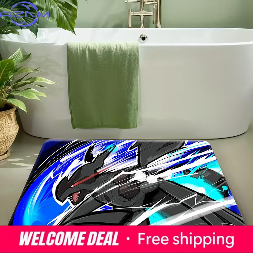 Pokemon Zekrom Dynamic Lightning Style Print Non-Slip Doormat, Absorbent Floor Mat for Home Decor