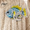 Enamel Fish Pin Brooch Finish Rhinestones Inlay Tropical Design High Temperature Oil Drip Alloy Electroplated Base Suits Coats Sweaters Badge