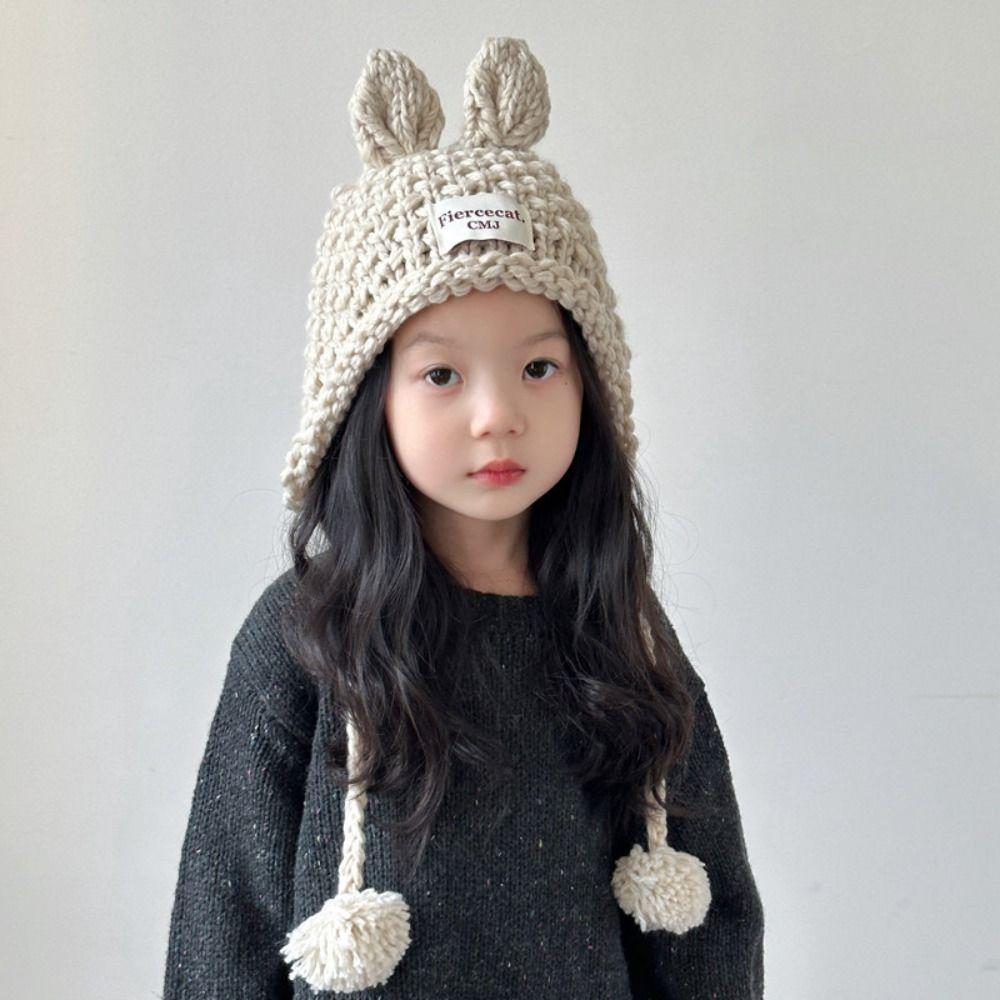 Solid Color Kids Knitted Hat Soft Ear Protection Hat Cute Pullover Hat Outdoor Winter