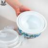 Set of 3 round glass containers (capacity 400, 650, 950 ml) with blue flower pattern