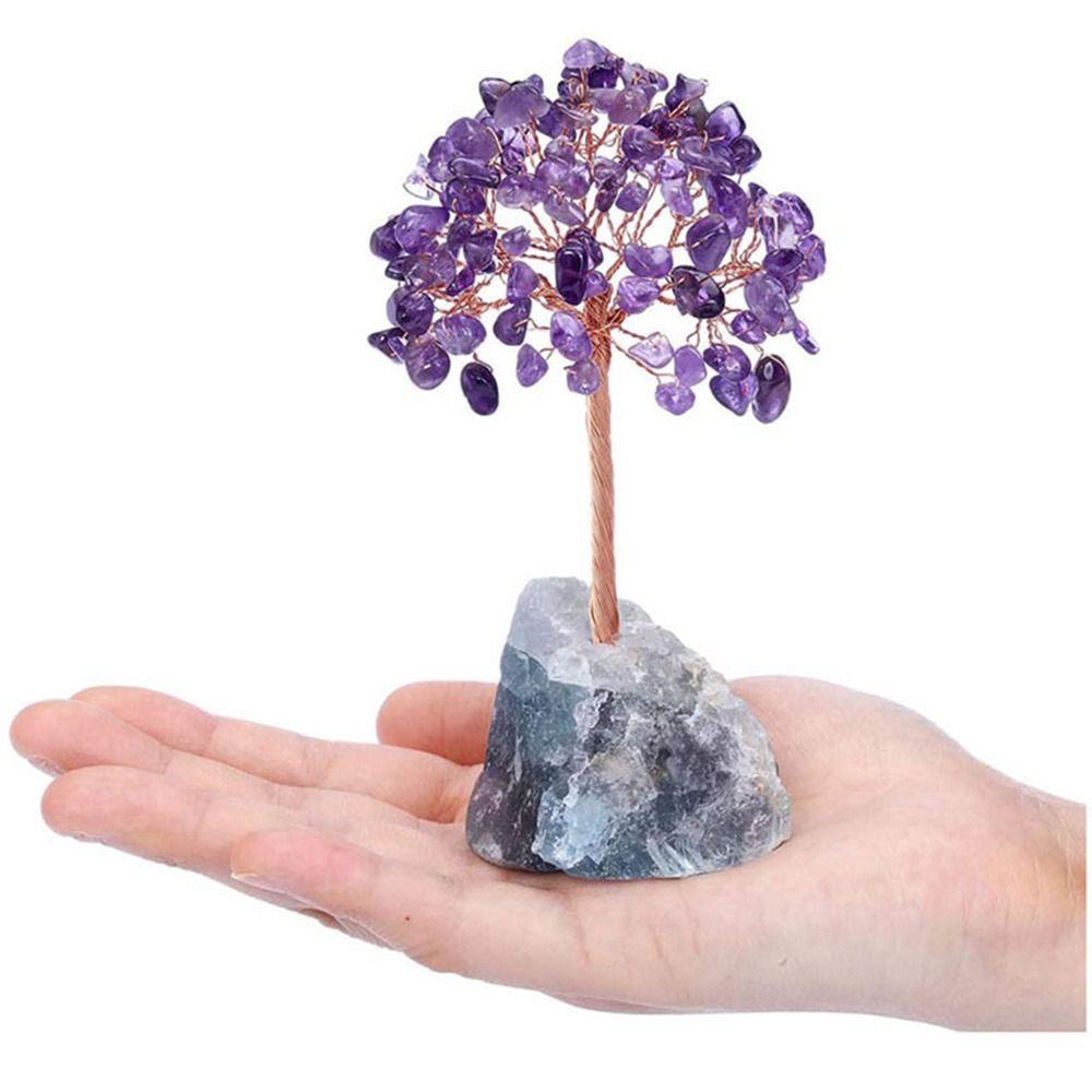Gemstone Stone Crafts Fluorite Base Reiki Chakra Potted Plants Feng Shui Trees Crystal Money Tree