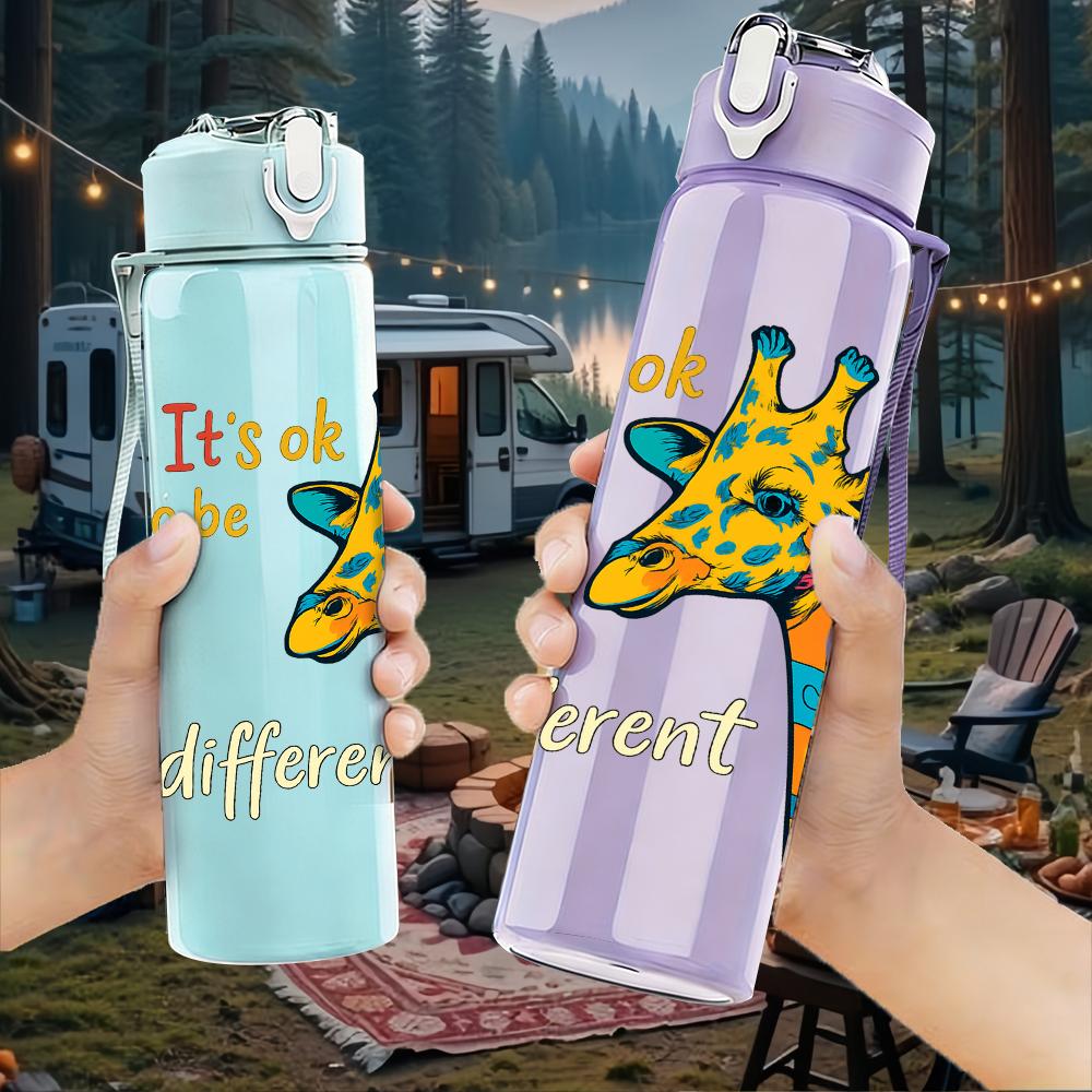 1PC Colorful Giraffe Quote Text 750ml Color Plastic Sports Water Bottle Leakproof Flip Straw Lid For Sports Office Home Use