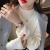 Women's Autumn Winter Fleece-Lined Thickened Half-High Neck Knit Long Sleeve Base Layer Sweater with Integrated Fleece Fabric