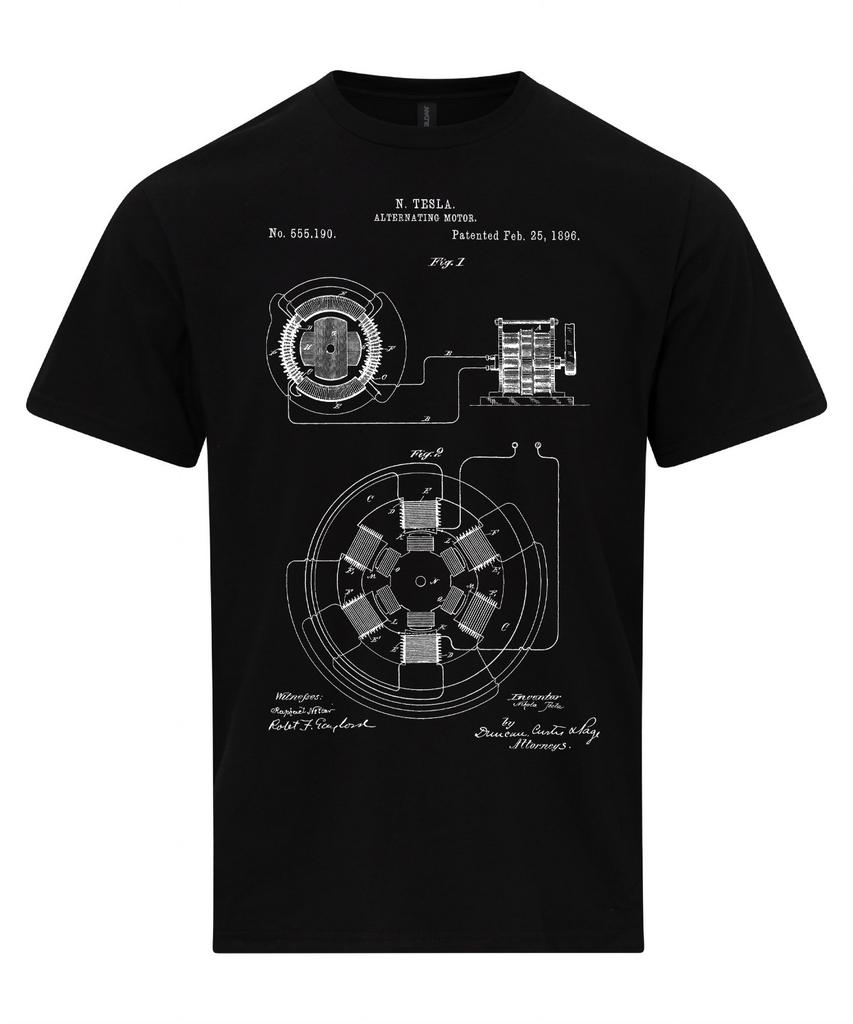 Nicola Tesla Alternating Motor Patent Blueprint T-Shirt