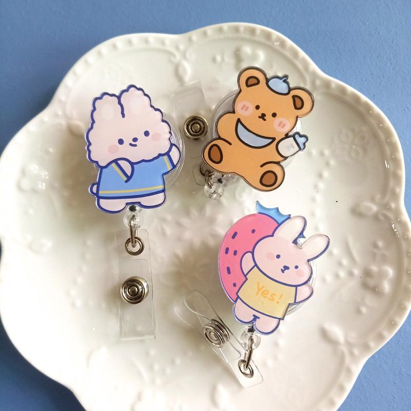 Easy To Pull Badge Holder Clips Name Card Exhibition Enfermera Retractable Badge Reel Cartoon Acrylic ID Card Holder