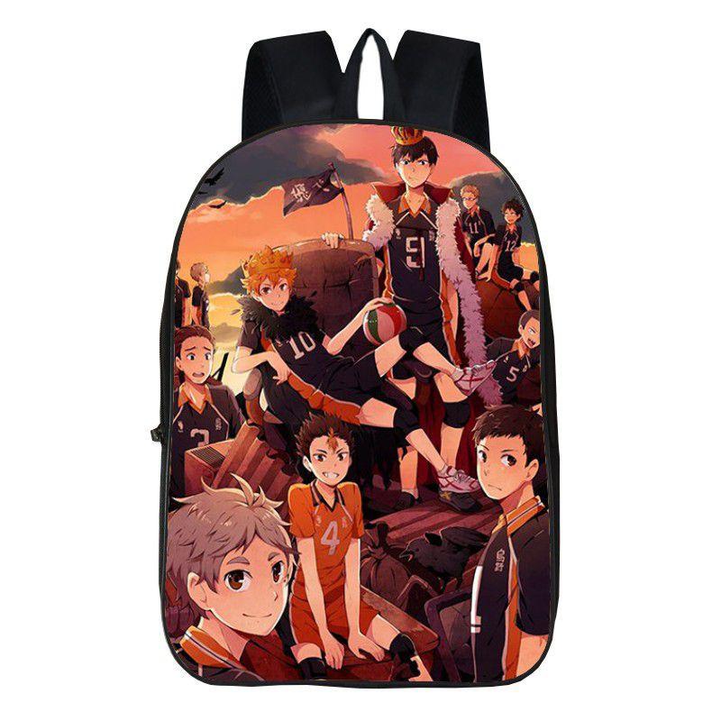 Fashionable Karasuno High School Backpack With Anime Haikyuu Print And Easy-clean Fabric