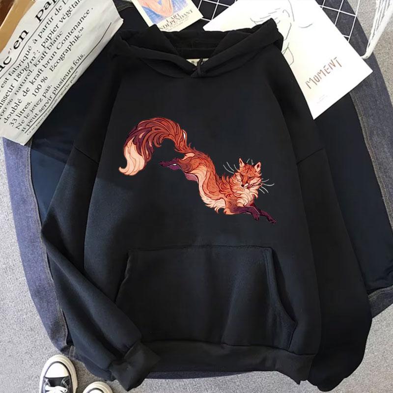 Толстовка Lovers Trend с капюшоном Fox Ukiyo-e Animal Japan Manga Hoodies Autumn Fleece Women Толстовки Cute Streetwear Hipster Men's Clothes