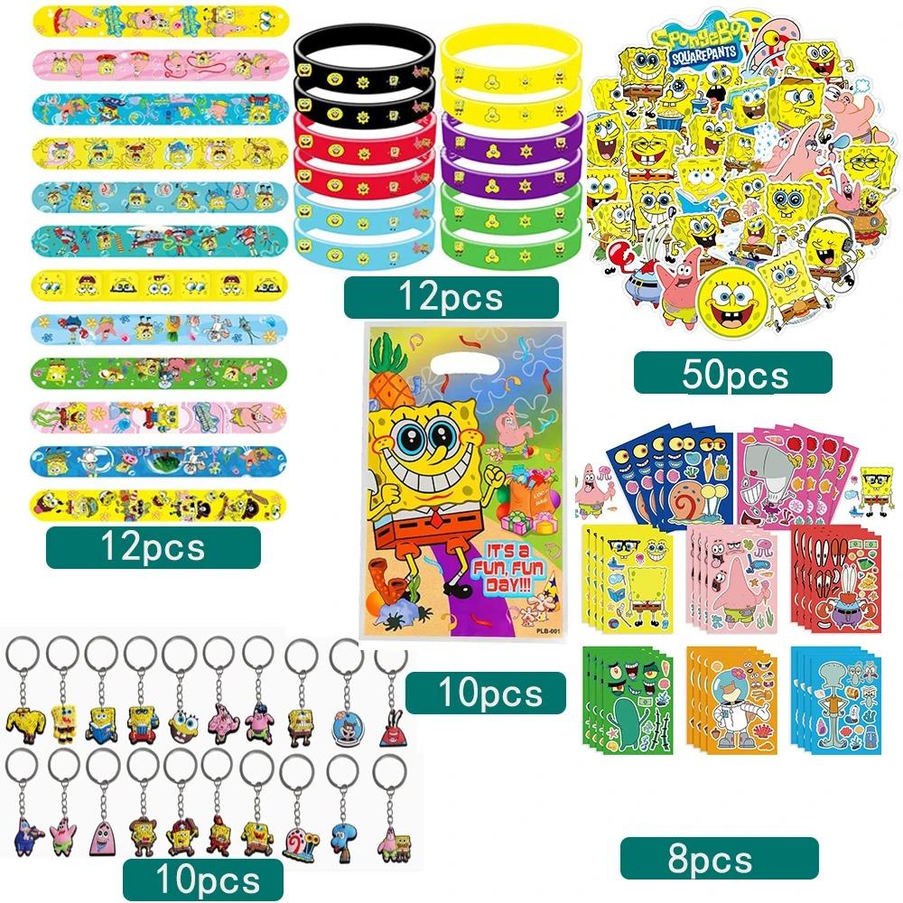 SpongeBob Theme Birthday Party Favor Supplies Keychain Sticker Slap Bracelets for Goodie Bag Fillers Classroom Reward Prizes