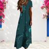 Women Plus Size V Neck Short Sleeve Pink Floral Printed Long Straight Dress