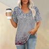 Women's Fashion Pocket V-neck Short Sleeve Plant Floral Print T-shirt Top