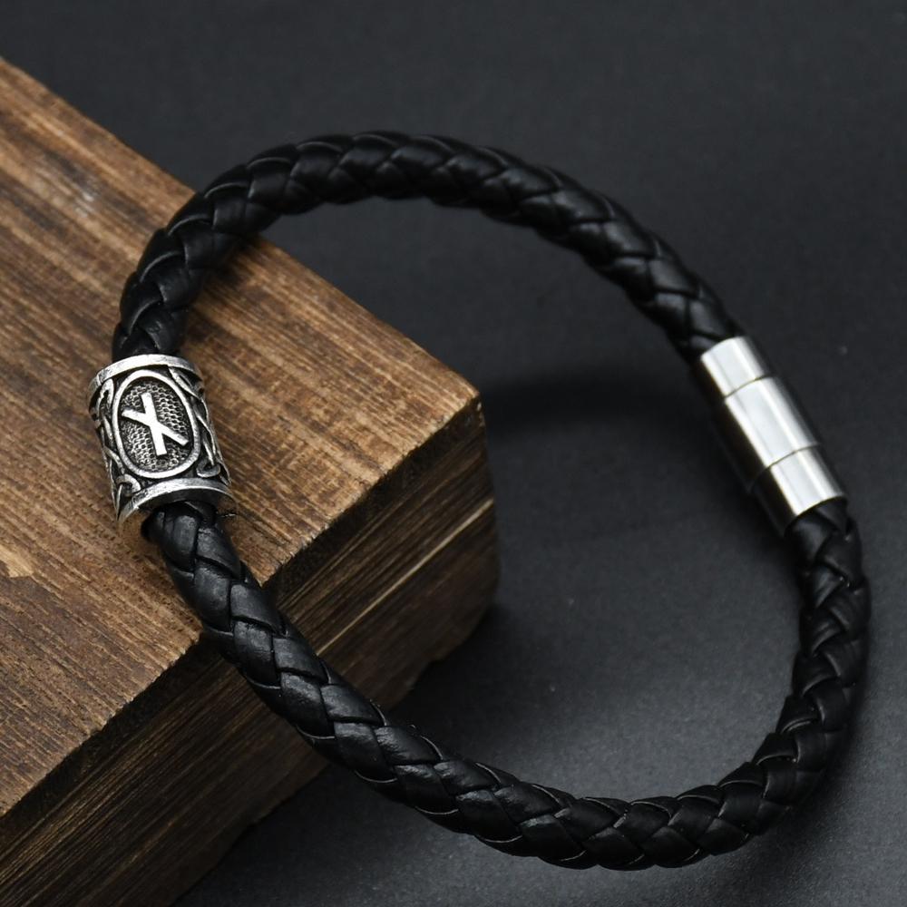 Men Leather Viking Bracelets Rune Charms Beads Valknut Amulet DIY Bracelets Bangles Jewelry