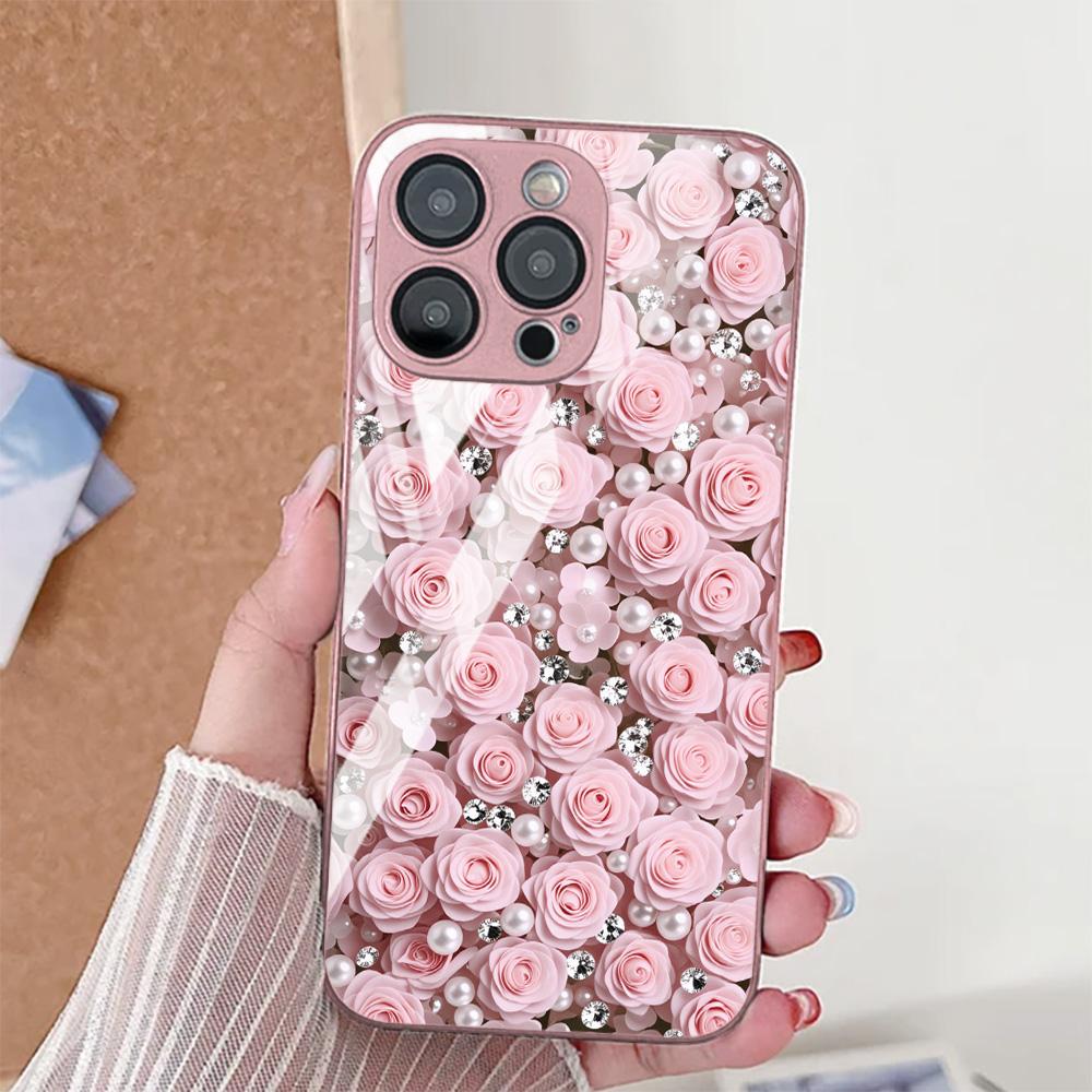Закаленное Стекло Чехол Для Телефона Для Samsung Galaxy S26 Ultra Funda S25 S24 S23 Plus S22 S21 FE S20 FE Защитный Чехол С Розовым Цветком